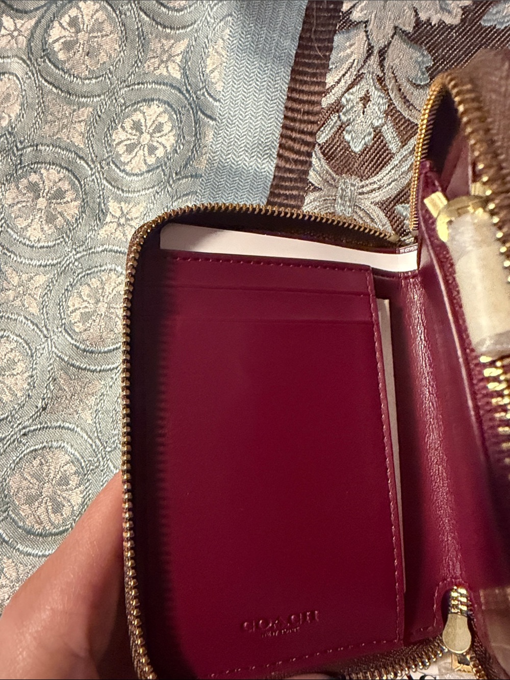Coach Brown Signature Zip Wallet with Pink, Purple & Blue LOVE Graphic - Picture 2 of 6